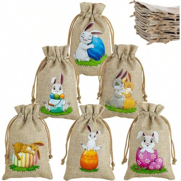 24 Stück Ostern Hase Seil Geschenktüten, Bindfaden Party Bevorzugungstüten für Ostern Ei Dekoration und Geschenkverpackung Zubehör, für Muttertag, Brautjungferngeschenke, Abschlussgeschenke, Geburtstagsgeschenke, Hochzeitsgeschenke
