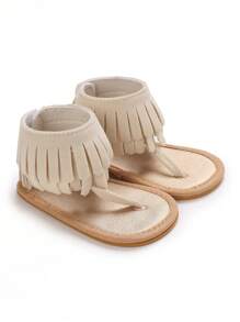 婴儿男童女童夏季流苏简约透气防滑凉鞋新生儿婴儿鞋 - 米色 - 查看 2