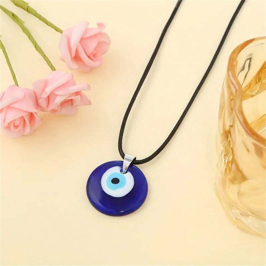 1pc Devil's Eye Circular Pendant Necklace, Minimalist & Fashionable