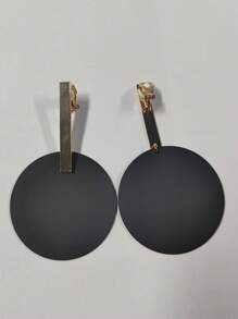 2pcs Fashionable Exaggerated Geometric Round Pendant Clip Earrings, Suitable For Earless Women For Party Occasions - Clip - View 2
