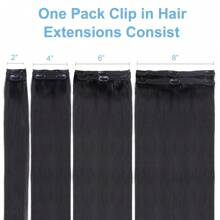 Extensiones de cabello natural humano postizas brasileñas rectas de la marca Remy, 120g, color negro, 18 pulgadas, 8 piezas - S1B - Ver 4