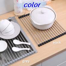 1pc Stainless Steel Roll-Up Dish Drying Rack - Space-Saving Sink-Mounted Design, Multipurpose Dish Drainer, Portable Roll-Up Rack, Drain Mat, Easy Storage, Rust-Resistant, Kitchen Tool
