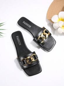 Damen Strand Slipper mit quadratischer Zehenpartie und rutschfester Sohle