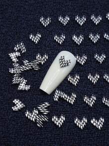 20 件/套复古朋克风格金属合金链条配小心形指甲饰品，复古银色调 - 銀色 - 查看 4