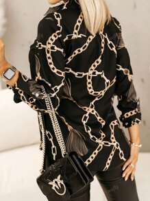 Women's Front Button Long Sleeve All-Over Print Simple Casual Shirt