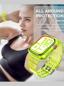 Dây đeo thể thao trong suốt 2 trong 1 kèm ốp bảo vệ, tương thích với Apple Watch 38/40/41/42/44/45/46/49mm, dây đeo thể thao bảo vệ thay thế bằng chất liệu Jelly, tương thích với 11/10/9/8/7/6/5/4/3/2/1/SE Ultra dành cho nữ và nam. Không bao gồm màn hình. - Màu vàng - Xem 6