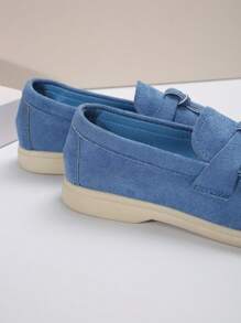 New Slip-On Loafers, Soft Moccasin Shoes With Metal Pendant, Casual Commuter & Travel Shoes, Suitable For Mothers - Baby Blue - View 9