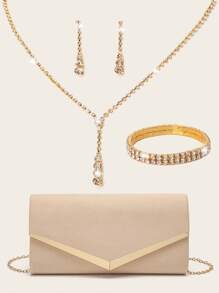 Women's Rhinestone Jewelry Rhinestone Jewelry Set Sparkling Necklace Earrings Bracelet Set Sparkling Wallet Handbag V-Shaped Metal Flip Handbag Velvet Elegant Envelope Bag Handbag Banquet Bag Handbag Women's Ball Handbag Metal Chain Handbag Wedding Party Handbag Cocktail Party Wedding New Wallet Banquet Bag Evening Dress Women's Bridal Evening Dress Ball - Apricot - View 1