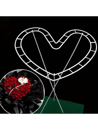 6pcs Heart Flower Arrangement Holder, Heart Bouquet Holder With 18pcs Support Rod, Plastic DIY Vase Tool, Bouquet Packaging Accessories For Handmade Bouquet Model, Mother's Day,Gift For My Mother,Birthday, DIY Gifts, Wedding Bouquet Materials