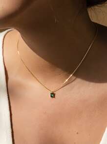 1 Piece S925 Sterling Silver Minimalist Emerald Gemstone Necklace • Green Pendant Necklace • Exquisite Emerald Birthstone Jewelry • Girlfriend Gift • Suitable For Daily Wear