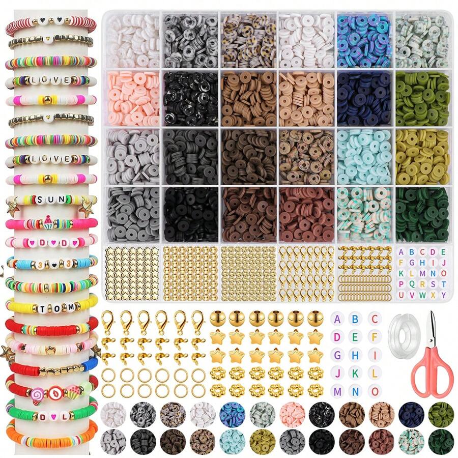 2742 件聚合物粘土珠项链套装，包括友谊珠、字母珠、粘土珠、珠宝和手链制作套件，DIY 珠宝制作的生日礼物