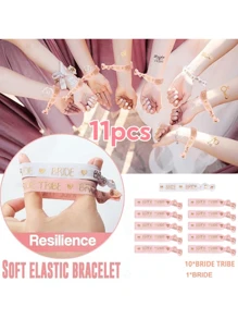 11pcs Bachelorette Party & Wedding Bride Tribe Elastic Bracelet Set - Multicolor - View 2