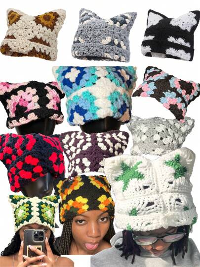 1 chiếc mũ len dệt kim đính sequin thủ công dành cho nữ, kiểu dáng khoét rỗng, trang trí phổ biến cho mùa xuân, hè, đi biển, nghỉ mát.