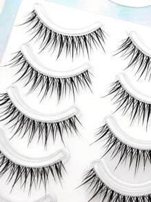 10 piezas/5 pares de pestañas postizas de lujo con estilo tailandés, pestañas postizas naturales y transparentes de tira completa, fibras sutiles de dibujos animados para principiantes, apariencia súper natural