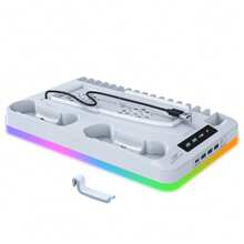 GAMINJA Disc/Digital Edition Console Cooling Stand With RGB Lights, Includes Dual Controller Charging Dock, Cooling Fan, Remote Control/Game Disc Storage, USB Hub, Headphone Hook