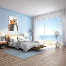 Four Facial Features: Simple A Colored Bear Large Wooden With Frame Wall Painting Artist Home Decoration Oil Painting - Bedroom, Bathroom, Living Room, Office, Kitchen, Christmas Gifts - 1 Piece