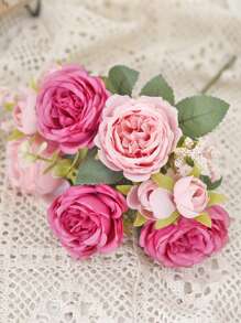1/2pcs Artificial Rose Bouquet - Premium Real Touch Roses For Wedding/Valentine's Day, DIY Bridal Bouquet & Home Decor, Romantic Centerpiece For Party/Mother's Day Gift (Deep Red/Blush Pink)