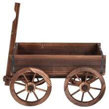 Lifezeal Wood Wagon Flower Planter Pot Stand W/Wheels Home Garden Outdoor Decor