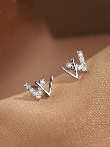 1 Pair S925 Sterling Silver Minimalist CZ Letter Stud Earrings For Women, Comes With Elegant Gift Box