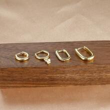 Bộ 4 khuyên tai tròn vuông màu vàng mới cho một bên tai dành cho nữ, khuyên tai xỏ khuyên kiểu Punk Rock tối giản, mạ vàng 18K - Bộ bông tai 4 chiếc - Xem 10