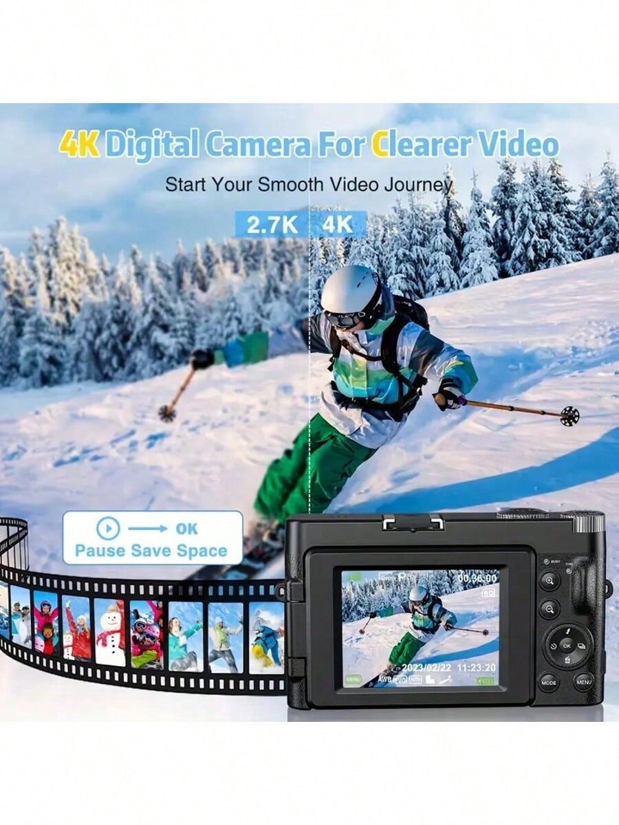 كاميرا رقمية 4K لتصوير الصور والفيديو بوظيفة الترك...