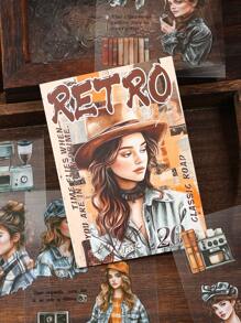 80 Retro Fashion Illustration Stickers Set, Cartoon Style Romantic Nostalgic Girls, Household Items, Cute Pets And Other Elements, PET Waterproof Creative Diary Decoration, Very Suitable For Notebooks, Water Bottles, Skateboards, Fresh And Simple Stickers