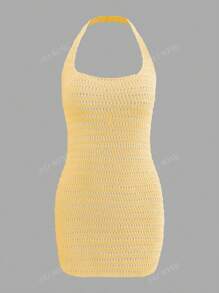 Halter Backless Lace-Up Bowknot Sexy Hollow Out Bodycon Beach Dress, For Summer Vacation