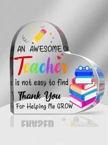 1 Piece, AWESOME TEACHER Book, Heart-Shaped Transparent Acrylic Desktop Decoration Ornament, Perfect Gift For Students To Give To Teachers, Used As A Special Gift For Back To School Season And Teacher's Day School Decor School Surprise Dormitory Decor