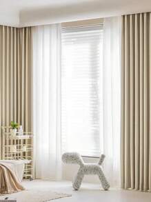 1pc Semi-Blackout, Heat Insulation Curtain, Modern Minimalist Luxury Golden Satin, Glossy Curtain For Living Room & Bedroom - Champagne - View 11