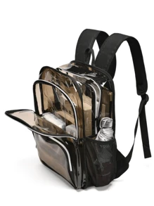 1 Piece Of Transparent PVC Backpack Clear Backpack For Stadium Events Clear Bookbag Clear Backpack Heavy Duty Heavy Duty Clear Backpack Clear Stadium Backpack Travel Gift Women's Fashion Backpack Classic Backpack, Waterproof Clear Backpack, Casual Style For Outdoor Sports Or Travel Convenience - Brown - View 5