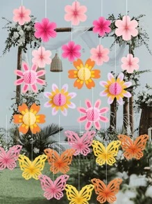 9 件手工制作的粉色纸花装饰，波西米亚风格蝴蝶挂饰用品，蜂窝花派对装饰，适用于生日、周年纪念、春季派对、婚礼装饰、纸花背景装饰、粉色花朵墙壁装饰、房间派对装饰