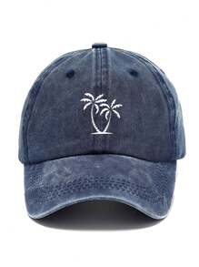 1pc Unisex Washed Denim Baseball Cap With Coconut Tree Distressed Print, Vintage Streetwear Style, Suitable For Casual Wear, Travel And All Seasons - Multicolor - View 5