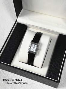 Pablo Raez 1pc Silver Gorgeous Watch Vintage Women Dress Watch Stainless Steel IPS Plated Rectangle Square Case Elegant Top Brand New Design Dress Quartz Retro Watch For Lady Fahionable