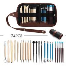 20 件陶瓷雕刻工具套装，用于粘土造型、雕刻刀、造型棒、刷子、塑形工具，适用于 DIY 手工艺品制作 - 陶泥工具 - 查看 6