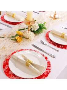 12pcs/24pcs/50pcs/100pcs/150pcs Gold Foil Mesh Placemats, Disposable Placemats For Christmas, New Year, Wedding Season, Birthday Party, Dining Party, Holiday Home Decor, Tableware Set, Table Decoration