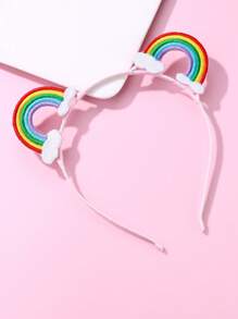 1pc Girls Cute Rainbow Non-Woven Fabric Pink Satin Ribbon Hair Band, Suitable For Daily Casual Wear - Multicolor - View 4