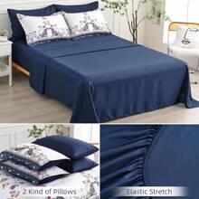 7 Piece Queen King Size Bed In A Bag Navy Blue Comforter Set, Floral Farmhouse Rustic Bedding Comforter Set Soft Microfiber Comforter And Sheet Set For All Season Room Decor Bedroom Decor Valentine Decor - Blue - View 6