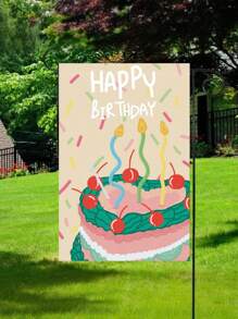 1pc Happy Birthday Garden Flag, Colorful Candles Heart Birthday Cake Pattern, Party Decor Suitable For Outdoor Garden, 18x12 Inch Double Sided Printed House Flag (Flag Only, Flagpole Not Included)