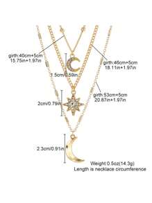 1pc Women's Vintage Layered Necklace With Rhinestone Studded 8-Pointed Star & Moon Pendant, Suitable For Party/Gift