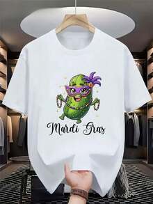 Camiseta Gráfica Con Estampado Gráfico Retro " Carnaval Mardi Gras " Para Hombre Camiseta Informal De Verano De Tela Transpirable, Camiseta Informal De Manga Corta Con Cuello Redondo De 220 G, Camiseta 100% Algodón Engrosada - Blanco - Ver 1