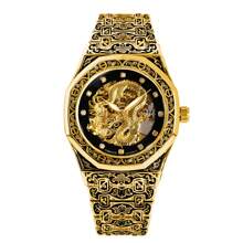 1 pieza Reloj de pulsera automático mecánico elegante y apuesto para hombres jóvenes con caja de acero con diseño estereoscópico de dragón grabado