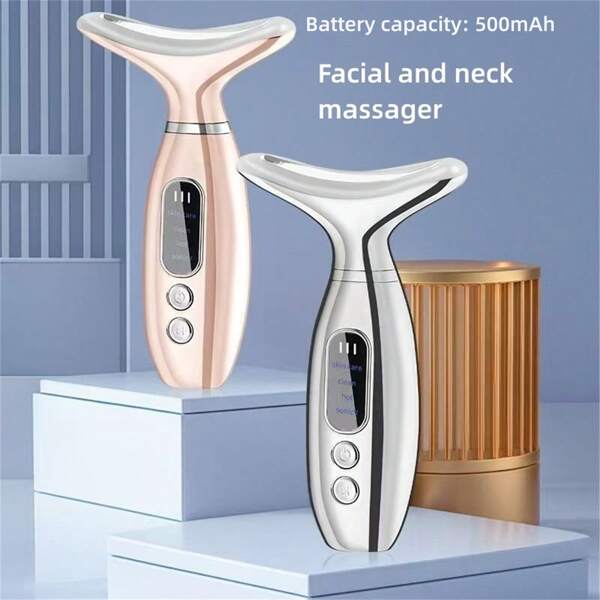 Massaggiatore per viso e collo, dispositivo di massaggio per viso e collo con 3 modalità regolabili, funzioni di riscaldamento e vibrazione, strumento di bellezza per la cura domiciliare, regalo per la Festa della mamma