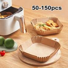 Betreasure 50-150pcs/Pack Non-Stick Air Fryer Liners, Suitable For Most Air Fryer Models, Oil Absorbing Baking Paper For Grilling/Baking/Frying Foods, Perfect For Various Festivals