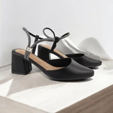 Women's Pumps With Elongated Toe And Rhinestones, Medium Heel 6cm, Black, Nude, Offwhite - Black - View 2