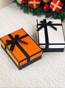 1pc Orange/White Gift Box Packaging For Wedding Favors, Birthday, Jewelry Accessories Like Earrings, Rings, Necklaces - Simple Bow Design Back To School - Orange - View 4