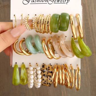 30pcs Assorted Resin & Metal Faux Pearl Earring Set (Random Patterns)