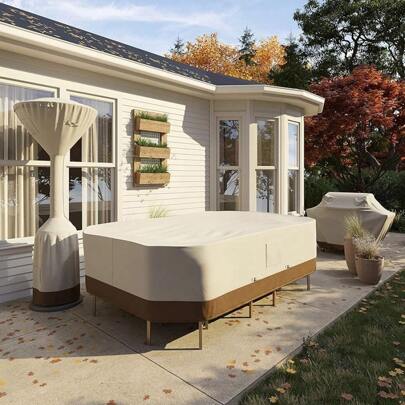 Funda para Calefactor de Terraza Exterior de Pie Redondo, Beige Bronceado, 91,4 x 46,9 x 241,3 cm