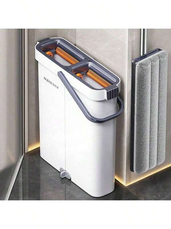 Sistema di mocio piatto e secchio Joybos con autostrizzatura e 2 panni in microfibra, set di mocio e secchio manuale 2 in 1, set di mocio piatto e secchio versatile con strizzatore, testina del mocio rotante a 360°, lavaggio senza mani per pavimenti, salotti, camere da letto, bagni, esterni, toilette.