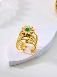 1 pieza Anillo de mujer de acero inoxidable con incrustaciones de strass en color mezclado, de estilo exagerado y con diseño de goteo. Se puede ajustar. Adecuado para uso diario y casual, así como para fiestas y regalos.