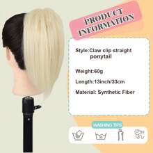 Moño desordenado, moño con pinza para el cabello, moño para mujer, extensión de cola de caballo alta, corto y liso, moño de pelo falso despeinado, coleteros para niñas